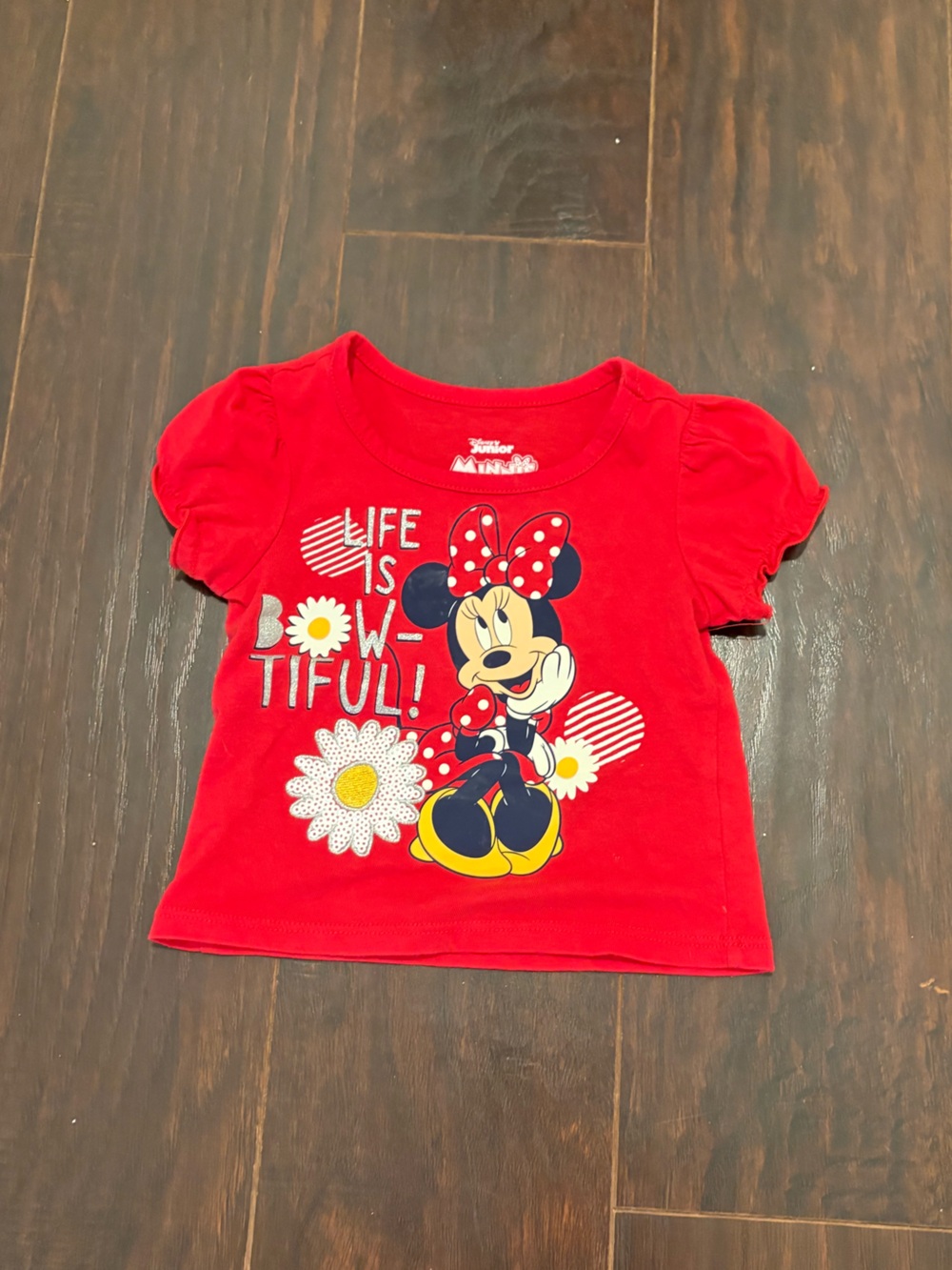 Disney Junior Minnie Mouse Girls 3T Red Puff Sleeve Graphic Tee